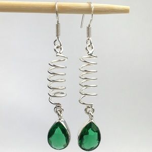 New Sim Green Chrome Diopside Green Swirl Silver Overlay Hook Earrings